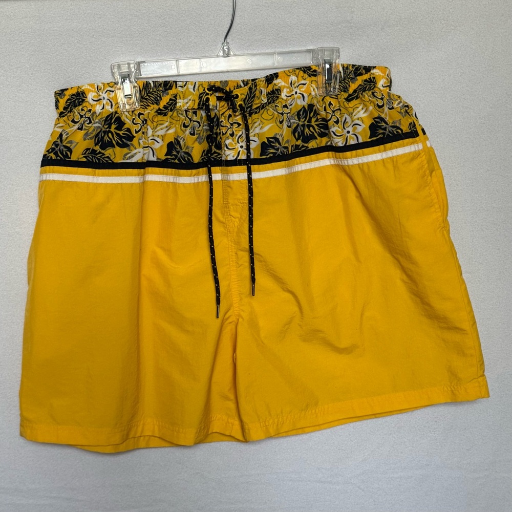 Sand N Sun Men Swim Trunks XL Yellow Pull On Drawstring Beach Hawaii Mesh Lined